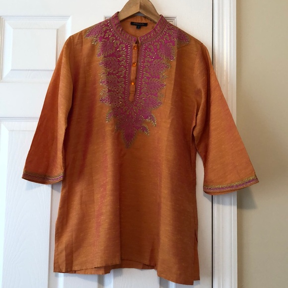 Orange tunic with purple and green embroidery - Picture 3 of 6